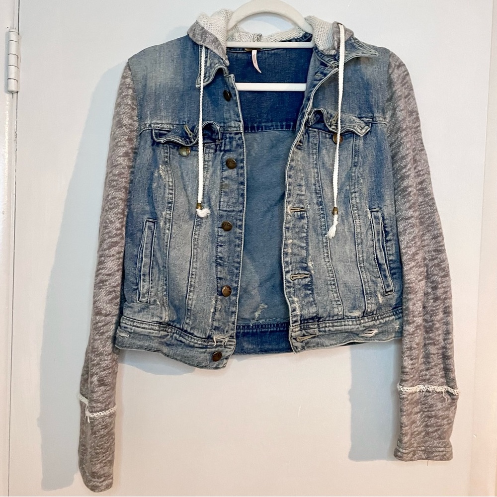 Free People Denim Jean Jacket with Gray Hoodie